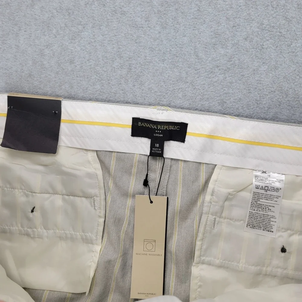 Banana Republic Logan Dress Pants Womens 18 Grey Yellow Pinstripe Linen Blend